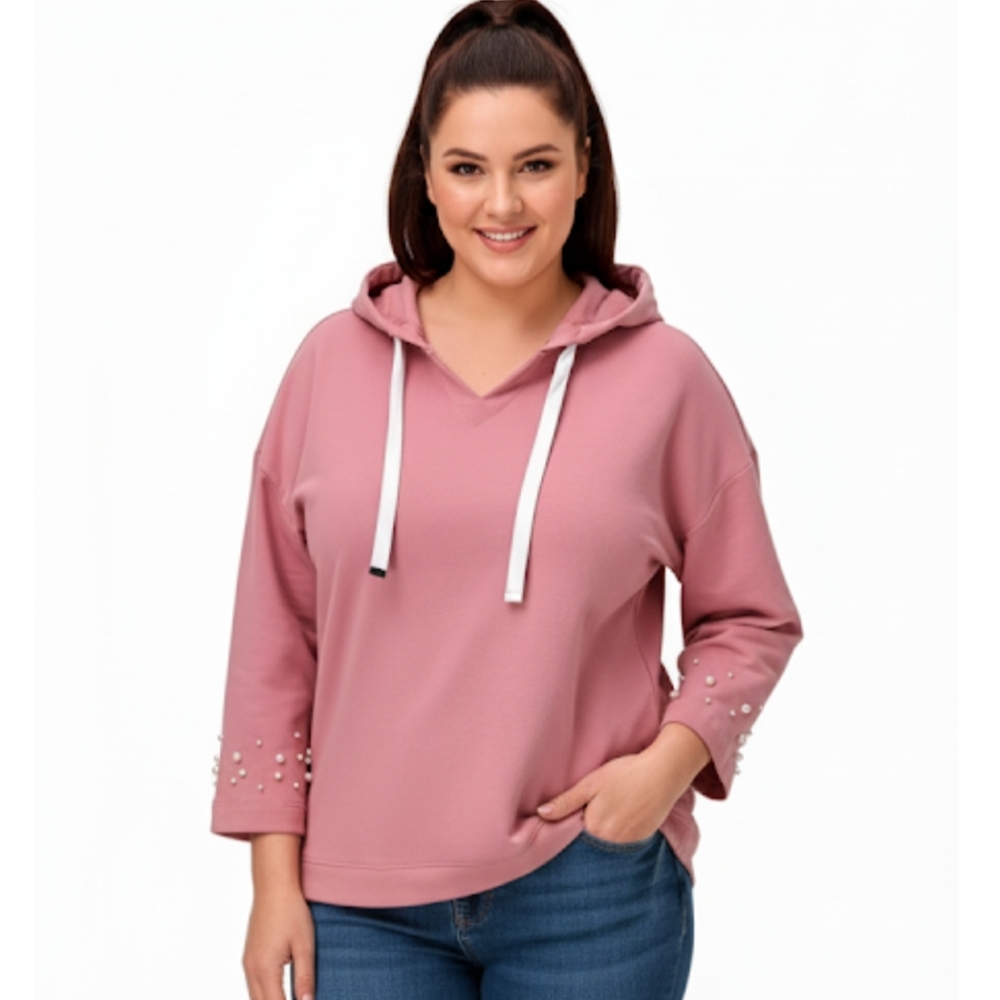 Ellos Women's Plus Size Pearl Trim Sweatshirt EUC Sz 18-20 (L) - Picture 1 of 4